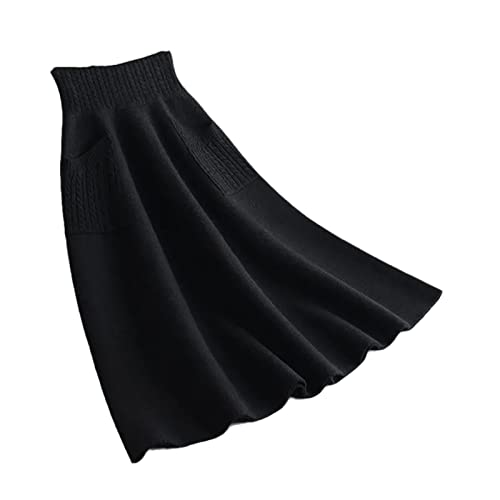Damen Herbst Winter Wolle Stricken Lange Röcke Hohe Taille mit Tasche Lose Damen Solid Knit Midi Rock, Schwarz , M von Alloaone