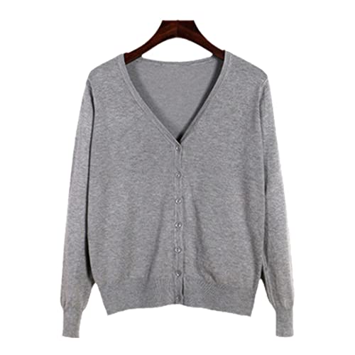 Damen Mantel Tops Strick Langarm V-Ausschnitt Einfarbig Lose Größe Lässige Strickjacke, Hellgrau 9, L von Alloaone