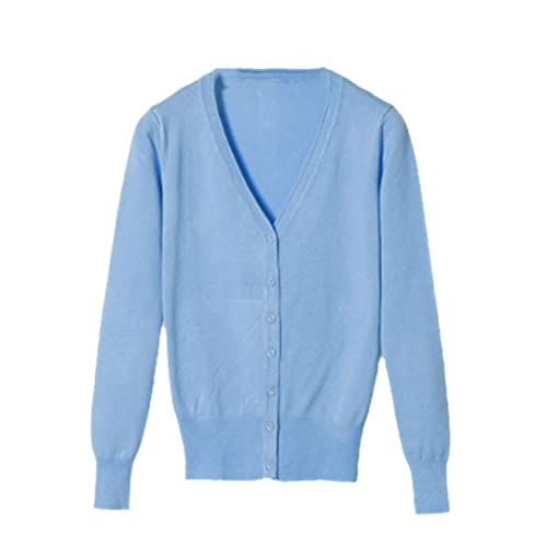 Damen Mantel Tops Strick Langarm V-Ausschnitt Einfarbig Lose Größe Lässige Strickjacke, hellblau, M von Alloaone