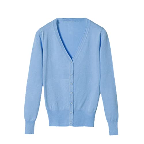 Damen Mantel Tops Strick Langarm V-Ausschnitt Einfarbig Lose Größe Lässige Strickjacke, hellblau, XX-Large von Alloaone
