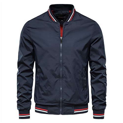 Frühling Herbst Bomberjacke Herren Slim Fit Einfarbige Baseballjacke Pilotenjacken Navy L von Alloaone