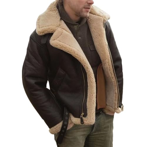 Alloaone Herbst Winter Lederjacke Herren Warm Parka Pelzmantel von Alloaone