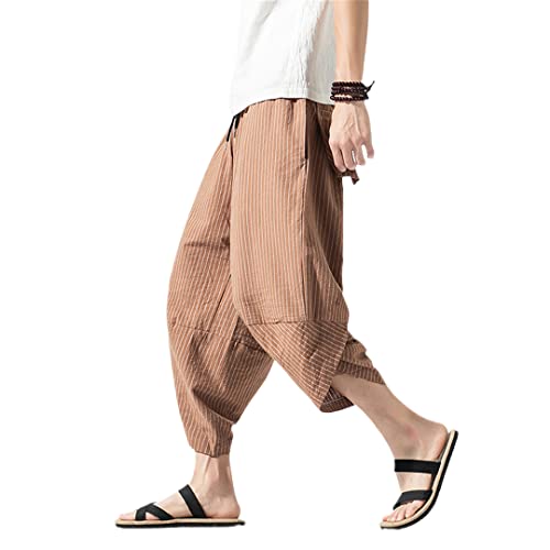 Herren Baumwolle Haremshose Hip Hop Hose Cross Bloomers Wadenlange Hose Jogger Streetwear Hose K14 Dark Khaki XXL von Alloaone