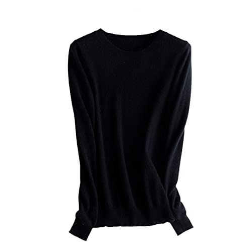 Kaschmirwolle Strickpullover Damen Pullover Rundhals Basic Warm Pullover, Schwarz , S von Alloaone