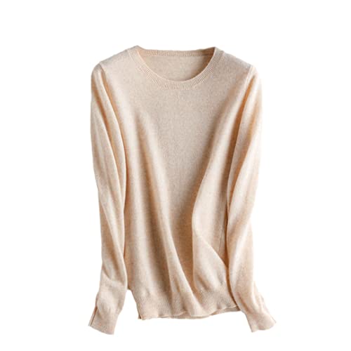 Kaschmirwolle Strickpullover Damen Pullover Rundhals Basic Warm Pullover, beige, L von Alloaone