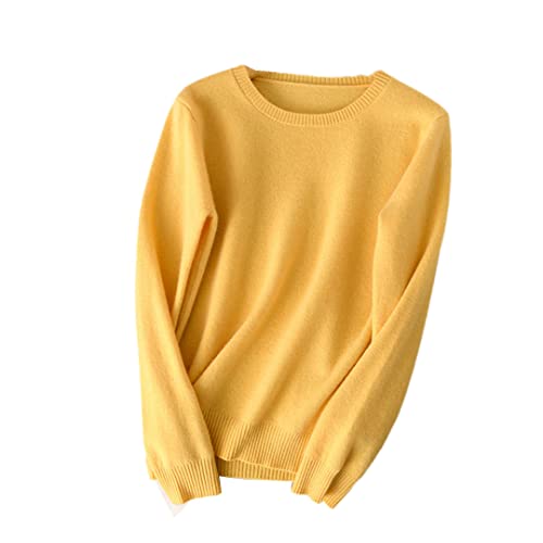 Kaschmirwolle Strickpullover Damen Pullover Rundhals Basic Warm Pullover, gelb, M von Alloaone