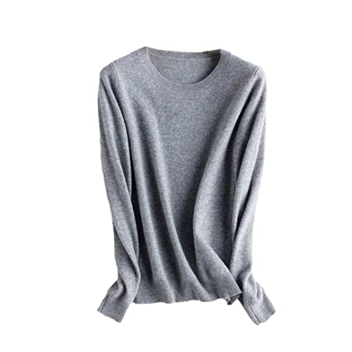 Kaschmirwolle Strickpullover Damen Pullover Rundhals Basic Warm Pullover, grau, XL von Alloaone