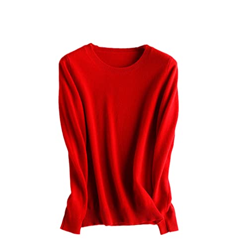 Kaschmirwolle Strickpullover Damen Pullover Rundhals Basic Warm Pullover, rot, L von Alloaone