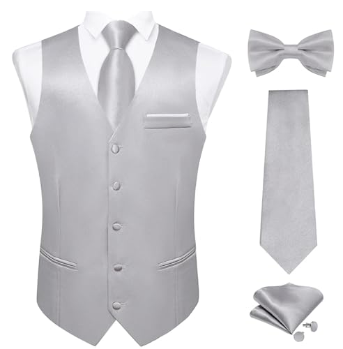Männer Elegante Solide Anzug Weste Mit Tasche Satin Weste Krawatte Fliege Taschentuch Manschettenknöpfe Für Hochzeit Prom von Alloaone