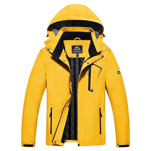 Men's Windbreaker Waterproof Hiking Raincoat Lightweight Breathable Multi-Pocket Hooded Jacket Yellow 3XL von Alloaone