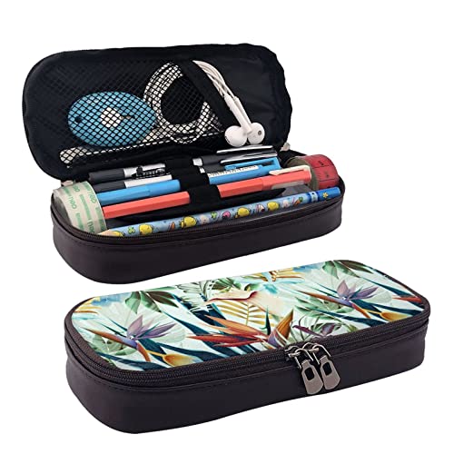 Federmäppchen aus Leder mit Tiger-Streifenmuster, Stifteetui für Mädchen und Jungen, Teenager, Damen, Herren, Tropische Sommerblätter, Einheitsgröße, Kosmetiktasche Federmäppchen aus Leder mit Tiger-Streifenmuster, Stifteetui für Mädchen und Jungen, Teenager, Damen, Herren, Tropische Sommerblätter, Einheitsgröße, Kosmetiktasche von Allocs