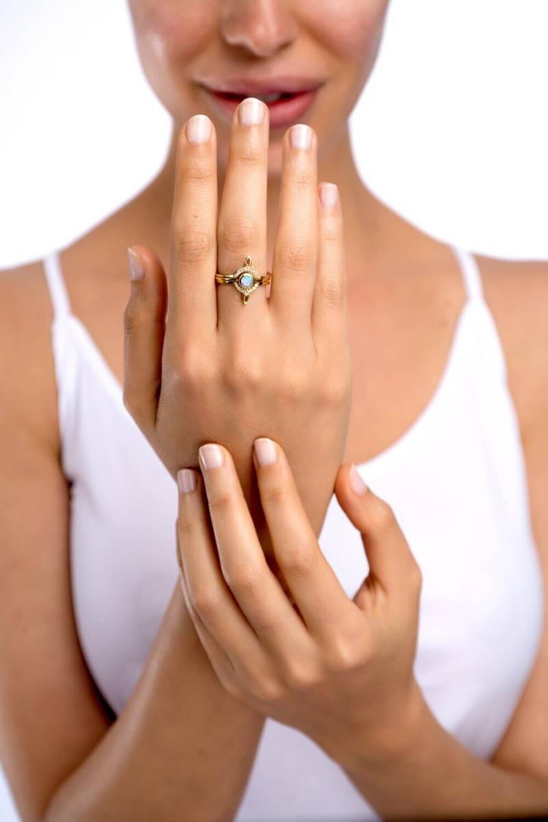 Mondstein Ringe Set Von 3 Mit Diamanten, Diamanten Ring Set, Braut Stapel Trinity Ehering Diamant von AllofmyLovebySigal