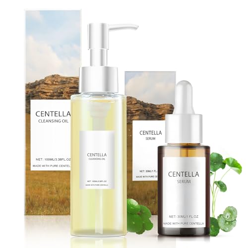 2 Stück Centella Cleansing Oil + Centella Serum, Centella Light Cleansing Oil, Face Serum Beruhigend und Feuchtigkeitsspendend, Sanfte Reinigung, Geeignet für Alle Hauttypen von Allony