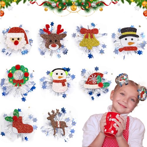 9 Stück Weihnachts Haarschmuck, Weihnachts-Haarnadeln für Kinder, Christmas Haarspangen Mädchen, Weihnachts Haarreif für Weihnachtsgeschenke, Weihnachtsbekleidungszubehör von Allony