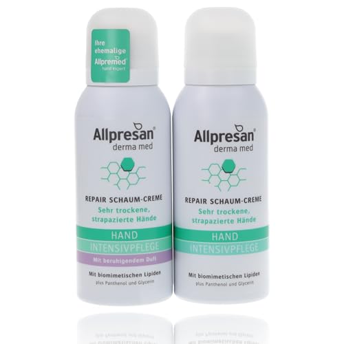 Allpresan Derma med Repair Schaum-Creme HAND INTENSIVPFLEGE SET aus 1x 100 ml ohne Duft und 1x 100 ml mit beruhigendem Duft - Zur Pflege sehr trockener und strapazierter Hände von Allpresan