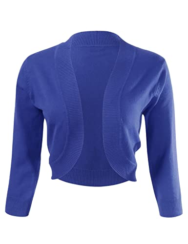 Allsense Damen Bolero 3/4 Ärmel Cropped Open Front Shrug Cardigan Sweater Jacke, Königsblau, Mittel von Allsense