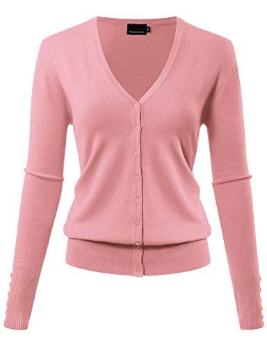 Allsense Damen Langarm Leichter V-Ausschnitt Cardigan Sweater, rosa - dusty pink, Klein von Allsense
