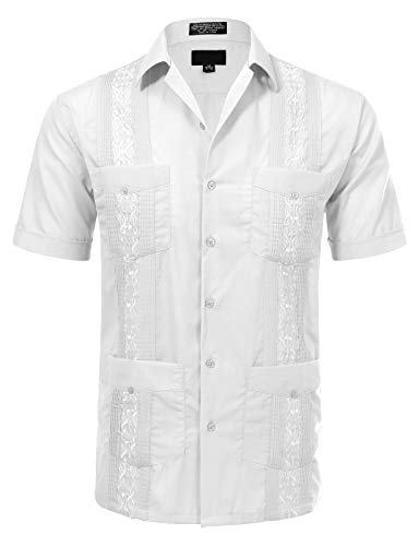 Allsense Herren Kurzärmliges Cuban Guayabera Shirts, Weiß, Mittel von Allsense