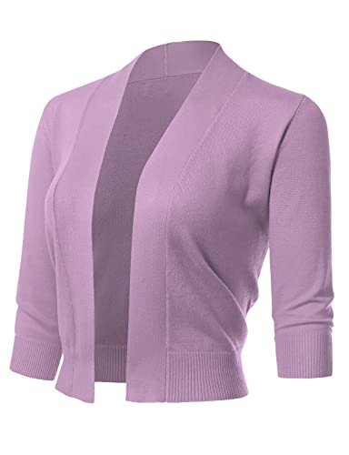 Damen 3/4-Ärmel vorne offen Cropped Bolero Cardigan Shrug Pullover, Lavendel, Groß von Allsense