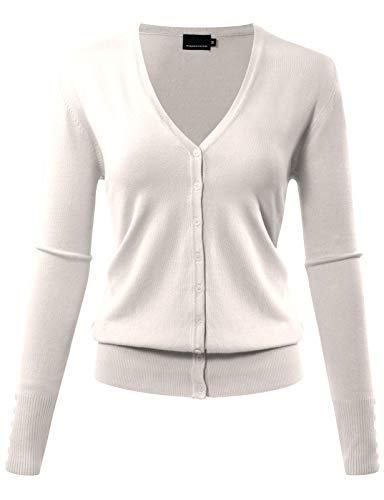 Damen Langarm Button Down Basic Sweater Classic V-Ausschnitt Strick Cardigan Soft Knit - Elfenbein - X-Groß von Allsense