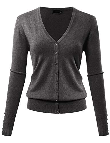 Damen Langarm Button Down Basic Sweater Classic V-Ausschnitt Strick Cardigan Soft Knit - Grau - Groß von Allsense