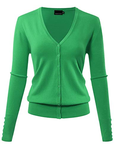Damen Langarm Button Down Basic Sweater Classic V-Ausschnitt Strick Cardigan Soft Knit - Grün - Groß von Allsense