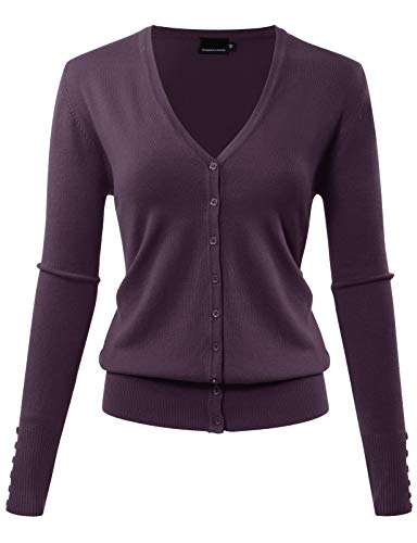 Damen Langarm Button Down Basic Sweater Classic V-Ausschnitt Strick Cardigan Soft Knit - Violett - Groß von Allsense