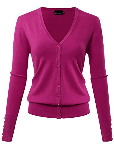 Damen Langarm Button Down Basic Sweater Classic V-Ausschnitt Strick Cardigan Soft Knit - Violett - Mittel von Allsense