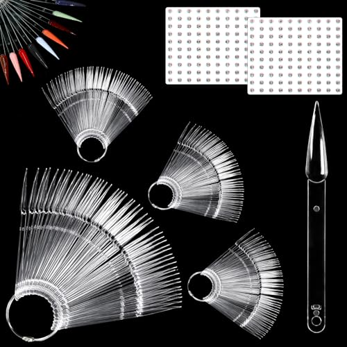 Allstarry 200 Pcs Clear & Natural Nail Swatch Sticks with Ring and Numbered Tips Pointed Shaped Nail Art Polish Display Tips, False Nail Sample Sticks, Sacks of Transparent Nail Practice for Manicure von Allstarry