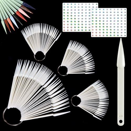 Allstarry 200 Pcs Natural Nail Swatch Sticks with Ring and Numbered Tips Pointed Shaped Nail Art Polish Display Tips, False Nail Sample Sticks, Sacks of Nail Practice-Tips for Manicure von Allstarry