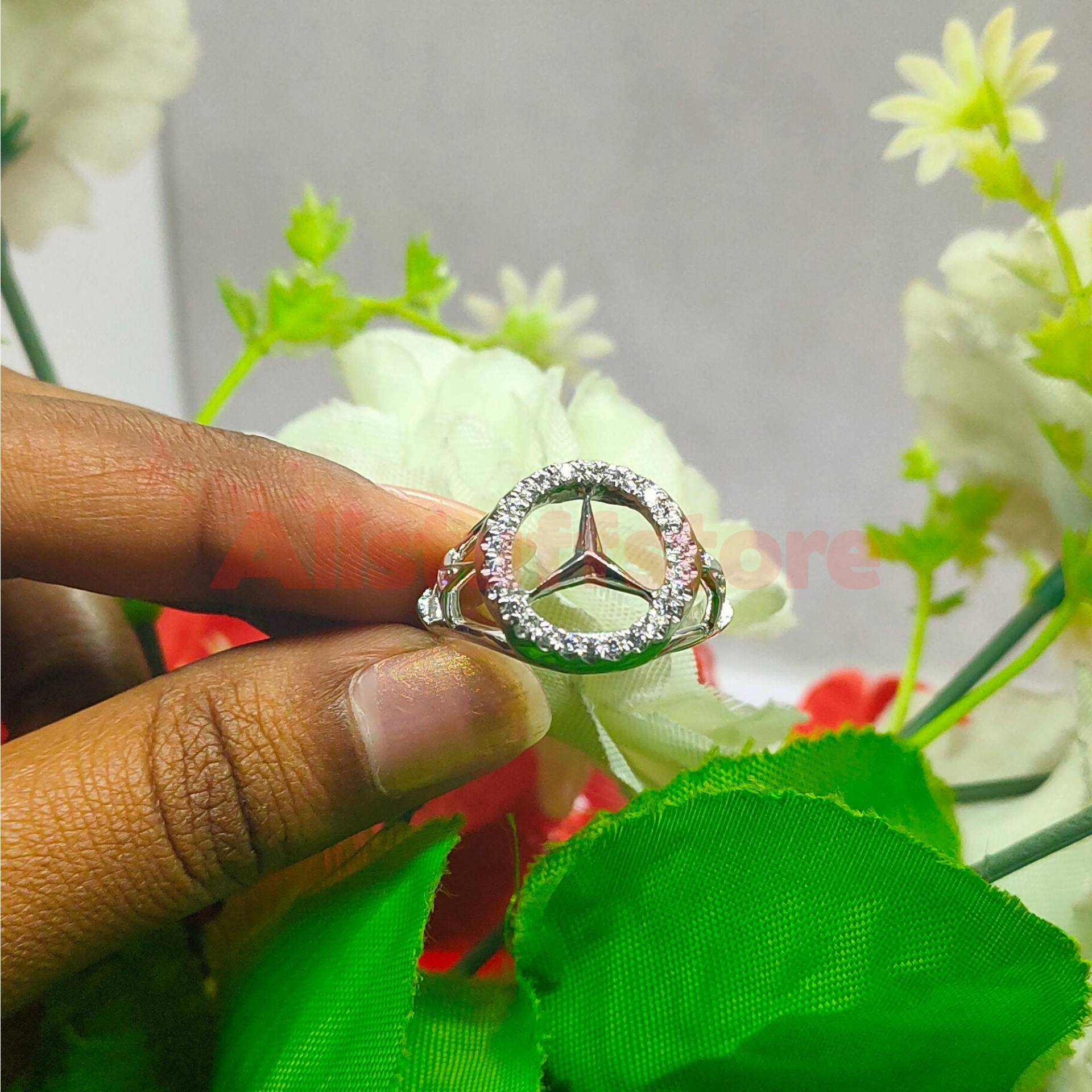 Mercedes Benz Ring, 925 Sterling Silber, Handgefertigter Siegelring, Geschenk Für Männer, Runder Geschliffener Weißer Saphir, Ehering, Auto-Logo-Ring von Allstuffstore