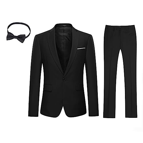 Allthemen 2 Teiliger Anzug mit Fliege Regular Fit Herrenanzug Sakko Hose für Business Schwarz 3XL von Allthemen