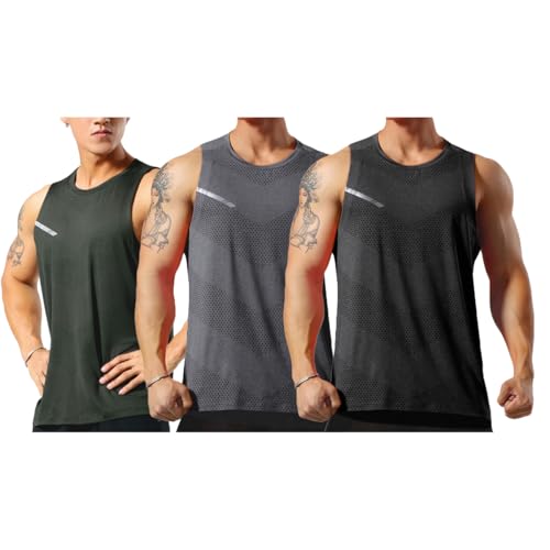 Allthemen 3er Pack Herren Tank Top Sport Sommer Tanktop Schnelltrocknendes Muskelshirt Achselshirts Ärmelloses Fitness Shirt #002 3er Set 2 XXL von Allthemen