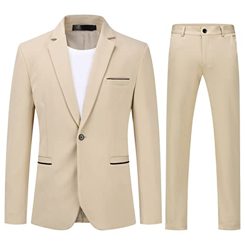 Allthemen Anzug Herren 2 Teilig Slim Fit Herrenanzug EIN Knopf Business Hochzeitanzug Männer Khaki XL von Allthemen