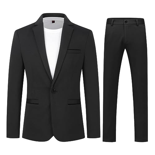 Allthemen Anzug Herren 2 Teilig Slim Fit Herrenanzug EIN Knopf Business Hochzeitanzug Männer Schwarz M von Allthemen