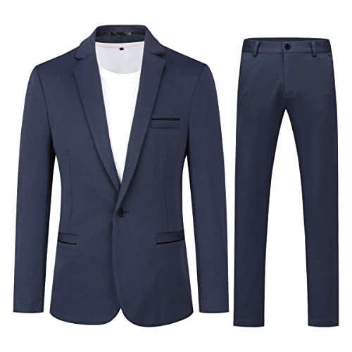 Allthemen Anzug Herren 2 Teilig Slim Fit Herrenanzug EIN Knopf Business Hochzeitanzug für Männer Dunkelblau S von Allthemen