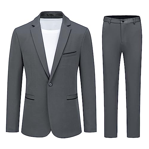 Allthemen Anzug Herren 2 Teilig Slim Fit Herrenanzug EIN Knopf Business Hochzeitanzug für Männer Grau XXL von Allthemen