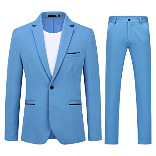 Allthemen Anzug Herren 2 Teilig Slim Fit Herrenanzug EIN Knopf Business Hochzeitanzug für Männer Hellblau 3XL von Allthemen