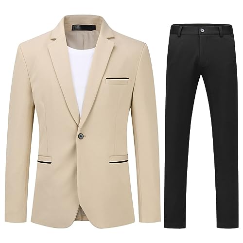 Allthemen Anzug Herren 2 Teilig Slim Fit Herrenanzug EIN Knopf Business Hochzeitanzug für Männer Khaki(schwarz Hose) XL von Allthemen