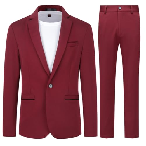 Allthemen Anzug Herren 2 Teilig Slim Fit Herrenanzug EIN Knopf Business Hochzeitanzug für Männer Weinrot S von Allthemen