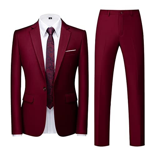 Allthemen Anzug Herren 2 Teilig Slim Fit Hochzeitanzug EIN Knopf Smoking Anzüge Sakko Hose Weinrot M von Allthemen