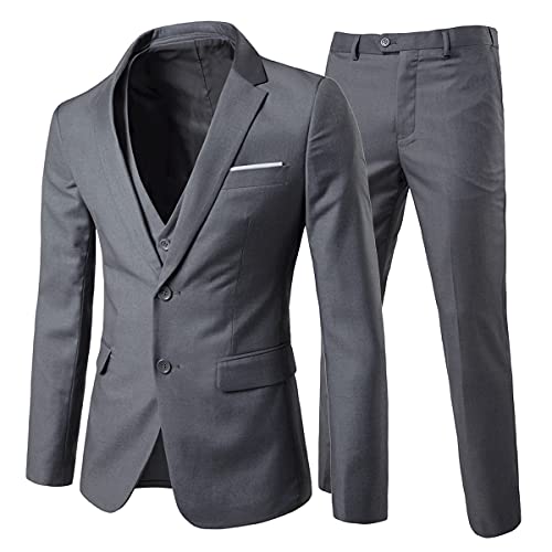 Allthemen Anzug Herren 3 Teilig Herrenanzug Slim Fit 2 Knopf Hochzeitanzug Anzüge Sakko Business Grau 3XL von Allthemen