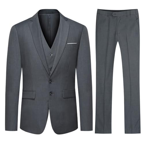 Allthemen Herren Anzug 3 Teilig Herrenanzug Slim Fit 2-Knopf Anzüge für Business Hochzeit Sakko Weste Hose Grau XXL von Allthemen