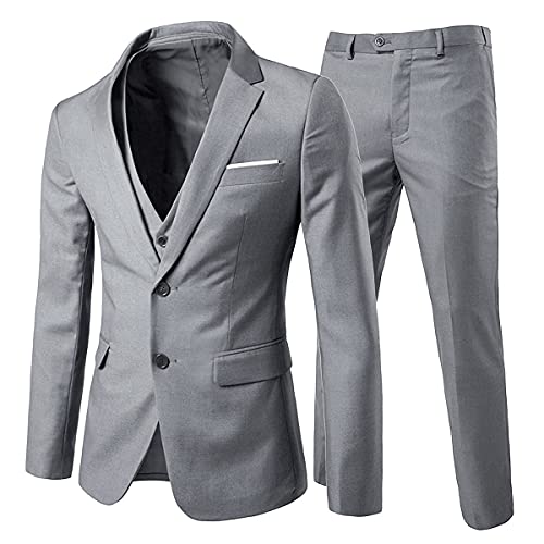 Allthemen Anzug Herren 3 Teilig Herrenanzug Slim Fit 2 Knopf Hochzeitanzug Anzüge Sakko Business Hellgrau 3XL von Allthemen