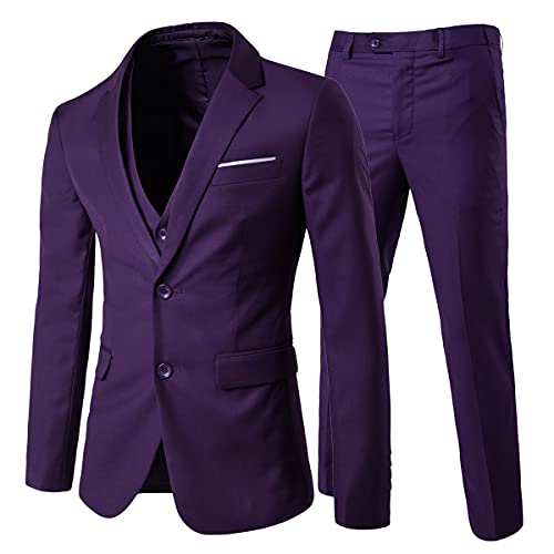 Allthemen Anzug Herren 3 Teilig Herrenanzug Slim Fit 2 Knopf Hochzeitanzug Anzüge Sakko Business Violett S von Allthemen