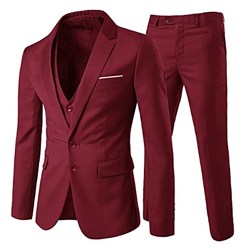 Allthemen Anzug Herren 3 Teilig Herrenanzug Slim Fit 2 Knopf Hochzeitanzug Anzüge Sakko für Business Weinrot M von Allthemen