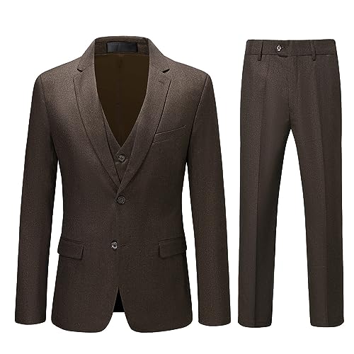 Allthemen Anzug Herren 3 Teilig Slim Fit Hochzeitanzug 2-Knopf Anzüge Business Sakko Weste Hose für Party Braun 3XL von Allthemen