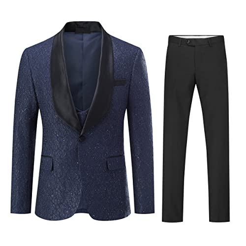 Allthemen Anzug Herren 3 Teilig Smoking mit Blumen Schalkragen Tuxedo für Hochzeit Kostüm Abschlussball Blau 3XL von Allthemen