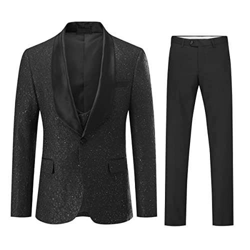 Allthemen Anzug Herren 3 Teilig Smoking mit Blumen Schalkragen Tuxedo für Hochzeit Kostüm Abschlussball Schwarz 3XL von Allthemen