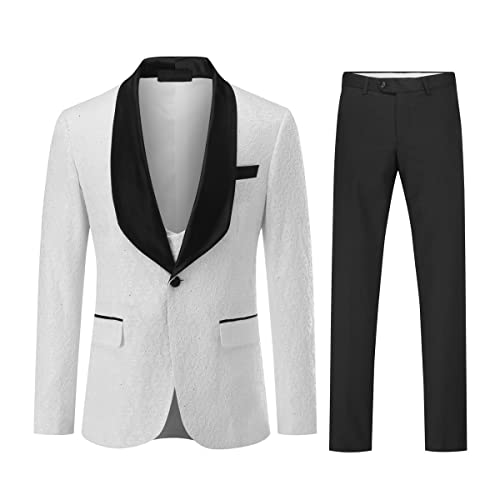 Allthemen Anzug Herren 3 Teilig Smoking mit Blumen Schalkragen Tuxedo für Hochzeit Kostüm Abschlussball Weiß 3XL von Allthemen